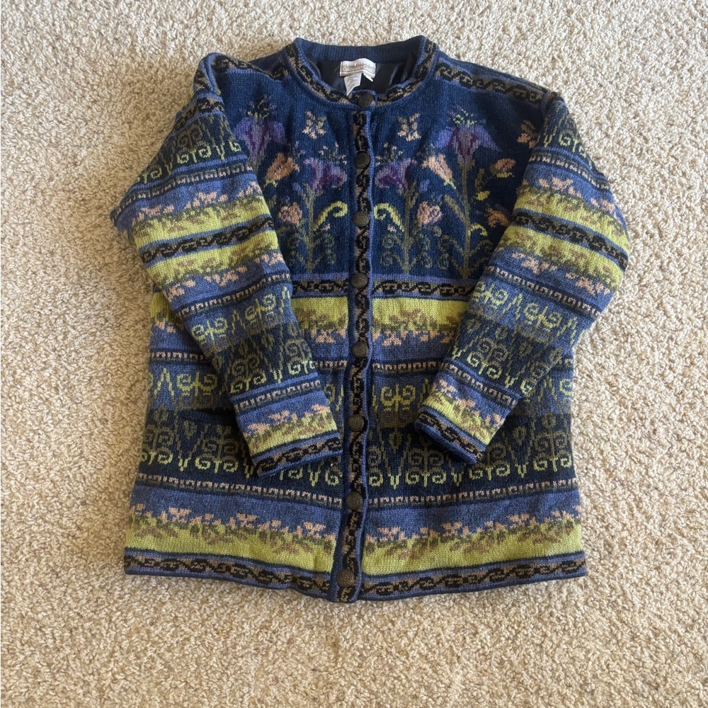 flower wool knit button down sweater